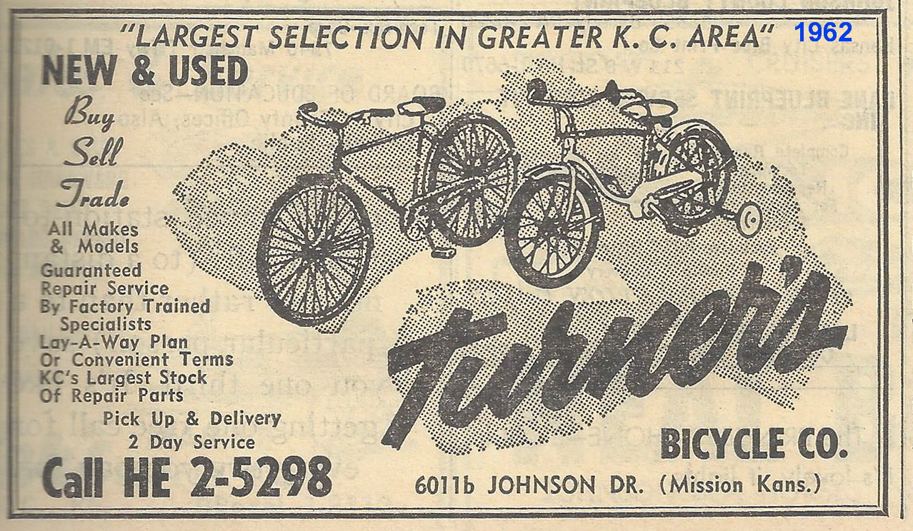 Turner's Bicycle Co ad 1962 KC Yellow pages