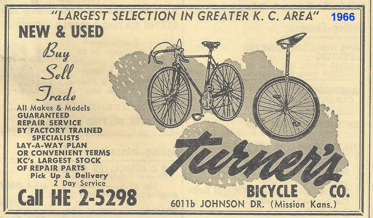 Turner's Bicycle Co ad 1966 KC yellow pages
