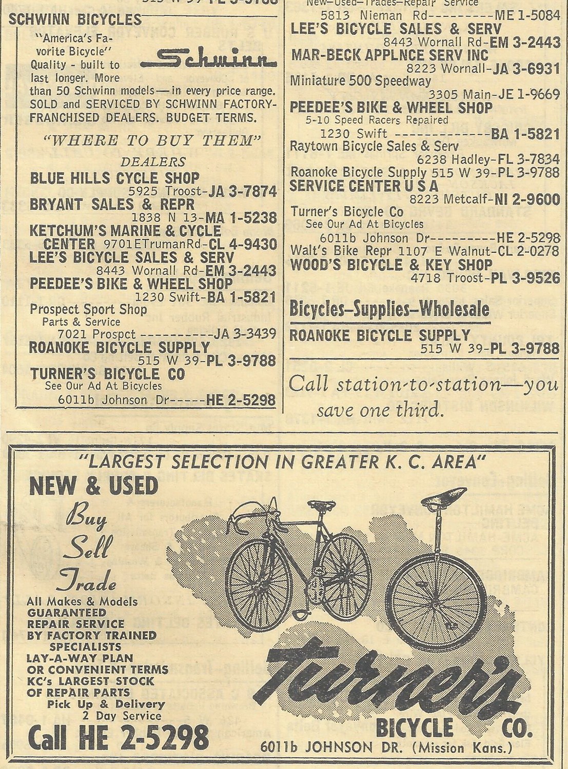 mini-Turner_s Bicycle Co ad 1966 KC yellow pages