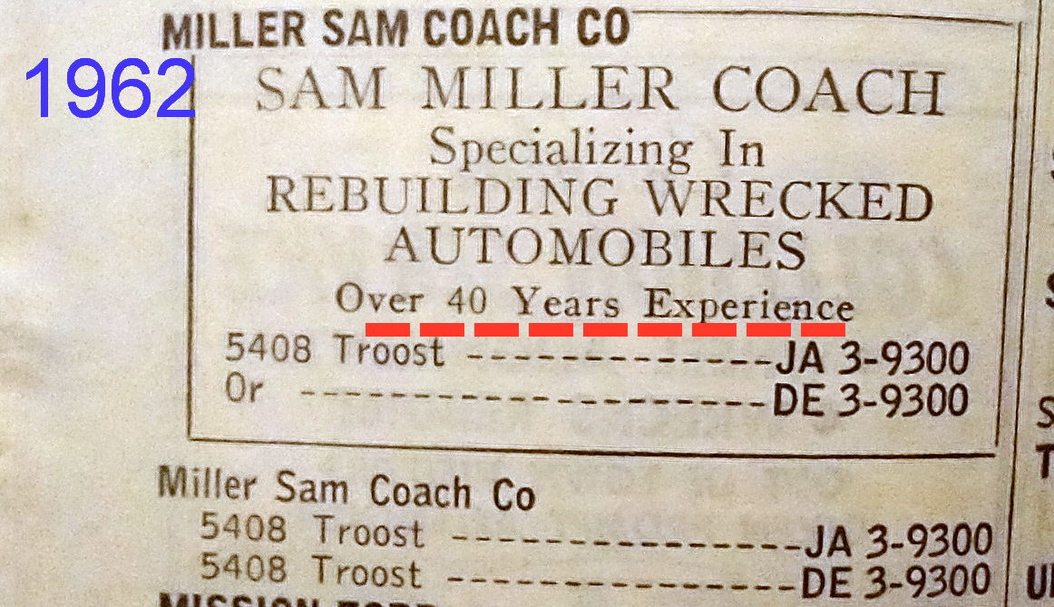 Sam Miller Coach 1962 yellow pages